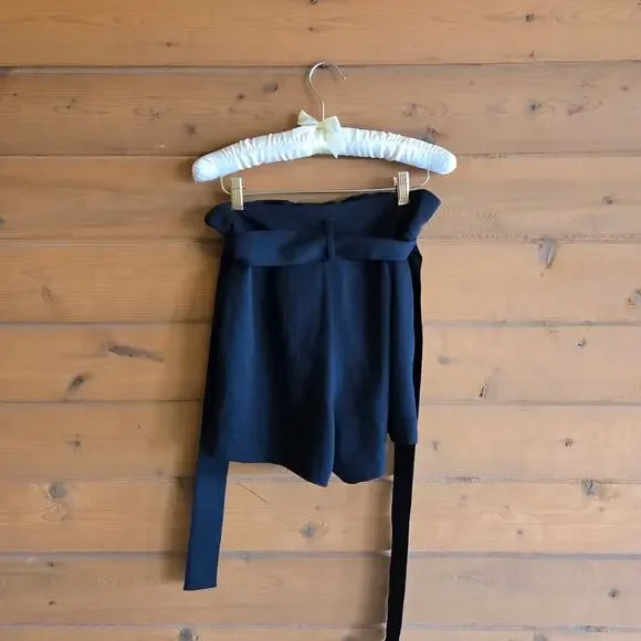 Aritzia Paperbag Shorts Wilfred Tie Waist High Rise 2 Black Pocket Bottom Short - Picture 3 of 7